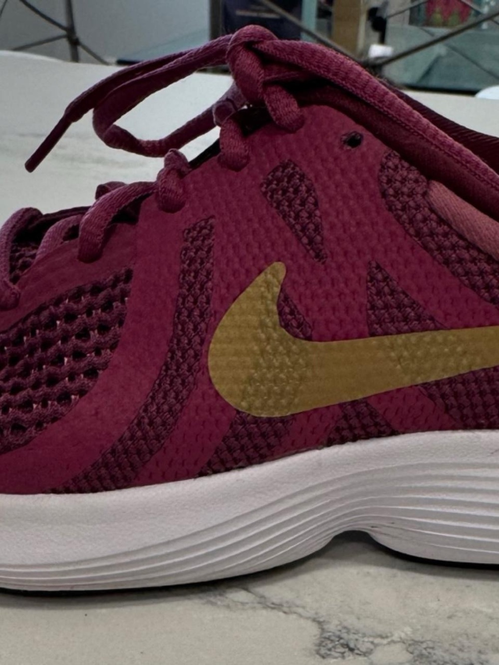 Nike Burgundy/Purple and Gold Athletic Sneaker Revolution 5
